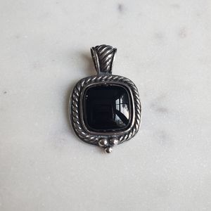 ATI 925 Sterling Silver Onyx Pendant Moon Stars